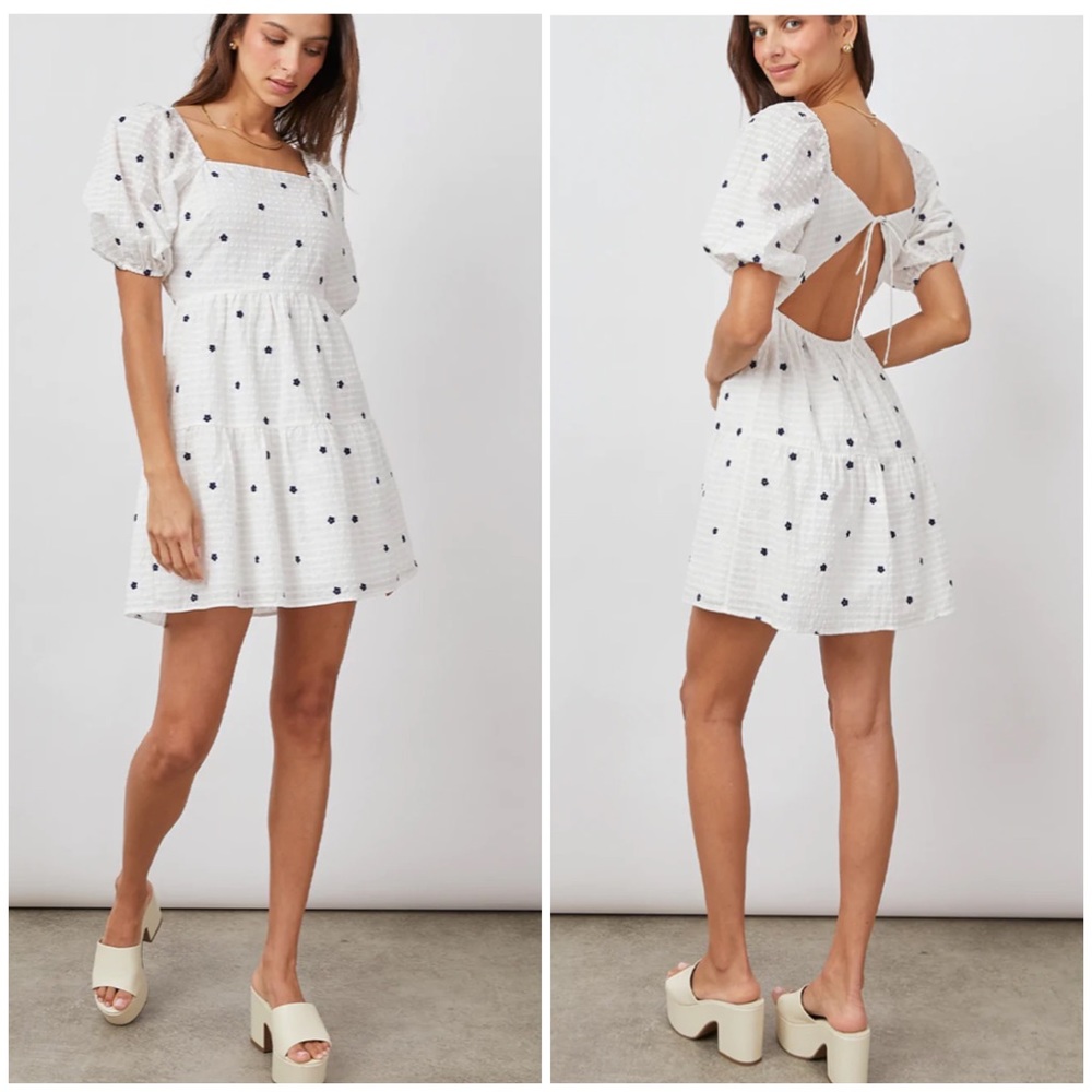 NWT 100% cotton Selene navy embroidered dress